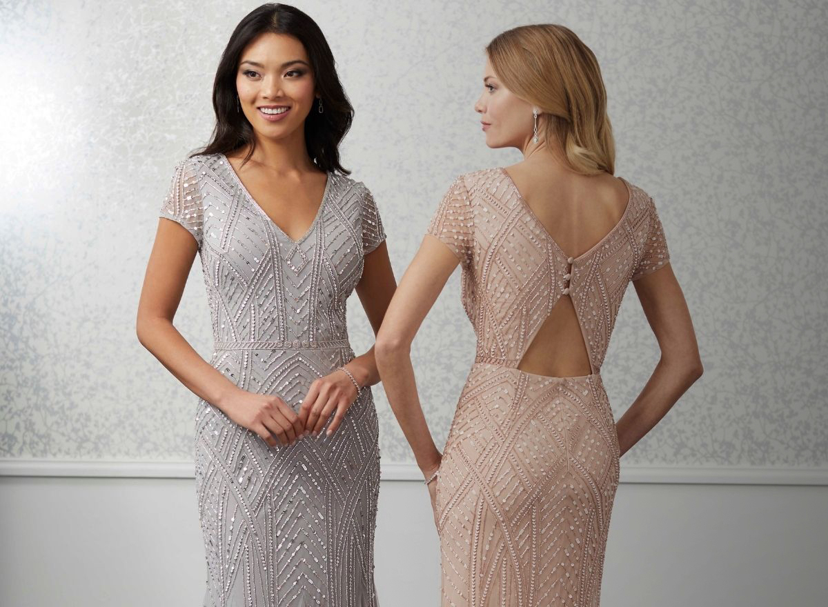 Model wearing a Downtown Gowns mothers Collection Gown